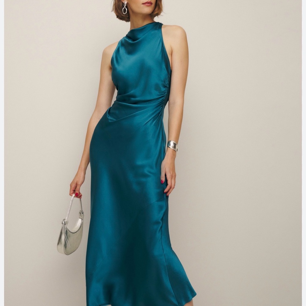 Reformation Teal Satin Maxi Dress
